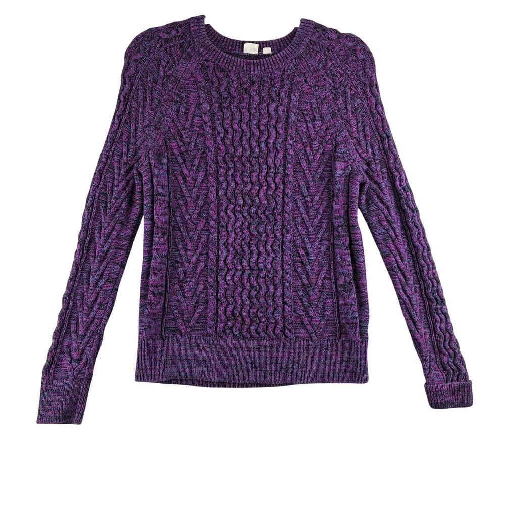 GAP Sweater Womens Medium Purple Cable Knit Crewneck Long Sleeve Marled Retro